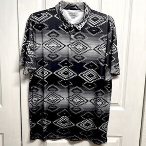 Depart West Shades of Gray Aztec Print Short Sleeve Performance Shirt Size XL